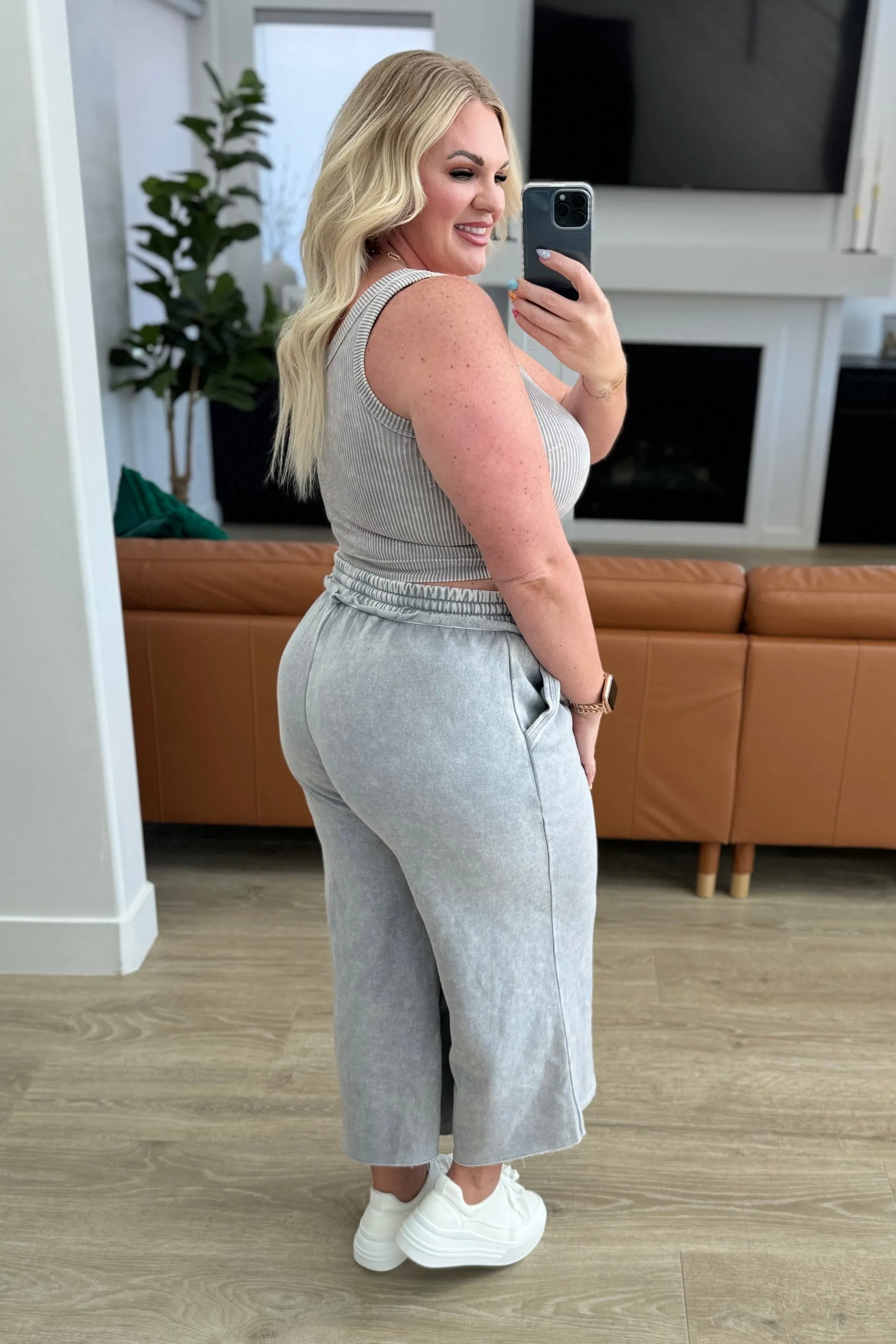 ZENANA- Acid Wash Wide Leg Sweatpants in Ash Sleet